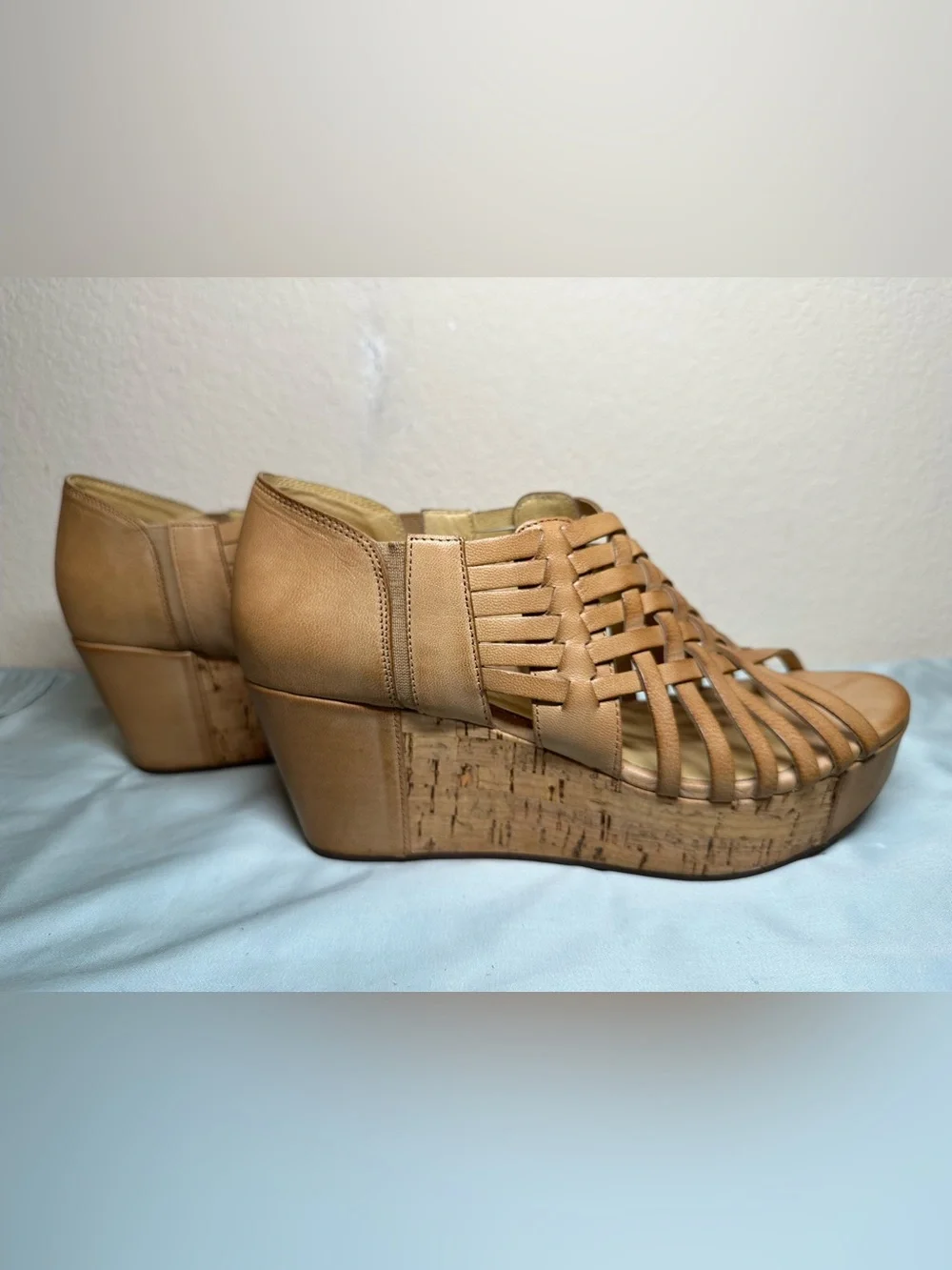 Chocolat Blu Woven Tan Platform Wedges